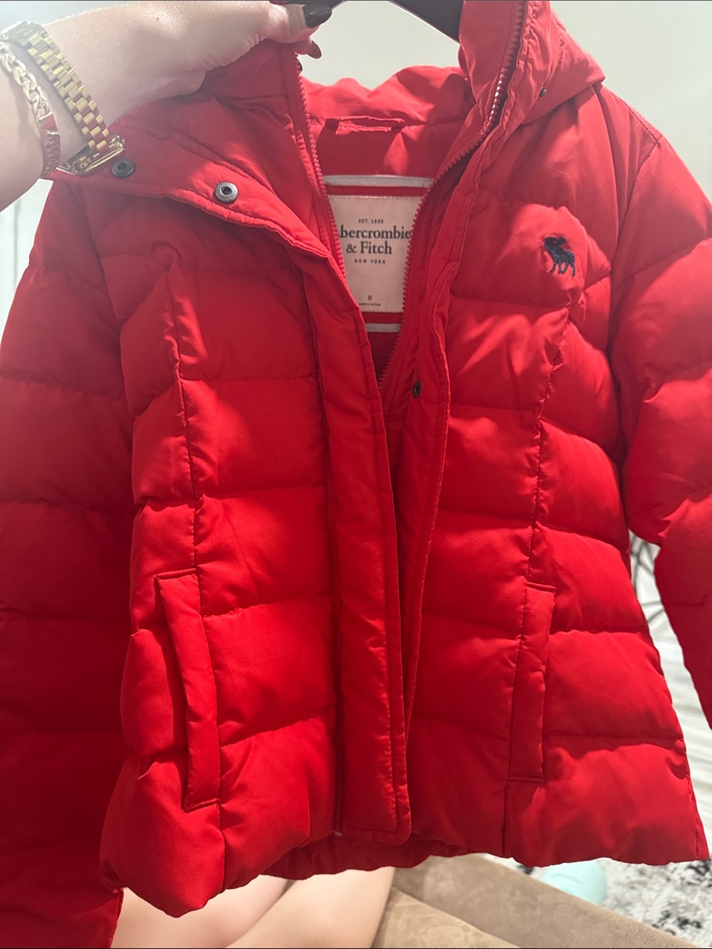 Vintage Abercrombie & Fitch Bright Red Quilted Puffer Jacket